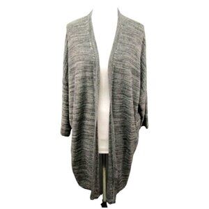 J Jill Gray Black Heathered Linen Blend Open Front Long Cardigan Sweater Size L